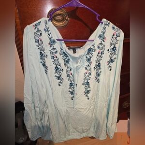 Lane Bryant Light Blue Embroidered Peasant Tunic